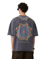 The Souled Store Samsara Men and Boys Short Sleeves Round Neck Grey Graphic Printed Cotton Super Oversized T-Shirts