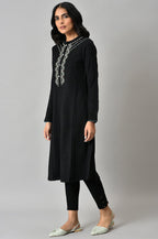 W For Woman Plus Size Black Acrylic Statement Winter Kurta