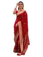 Satrani Womens Art Silk Jacquard Saree with Unstitched Blouse Piece (3382S386N_Red & Golden2)