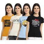 Preneum Womens Cotton Regular Fit Latest Graphic Stylish Printed Short Sleeves Casual T-Shirt || Trends & Stylish (Pack 4), Clo