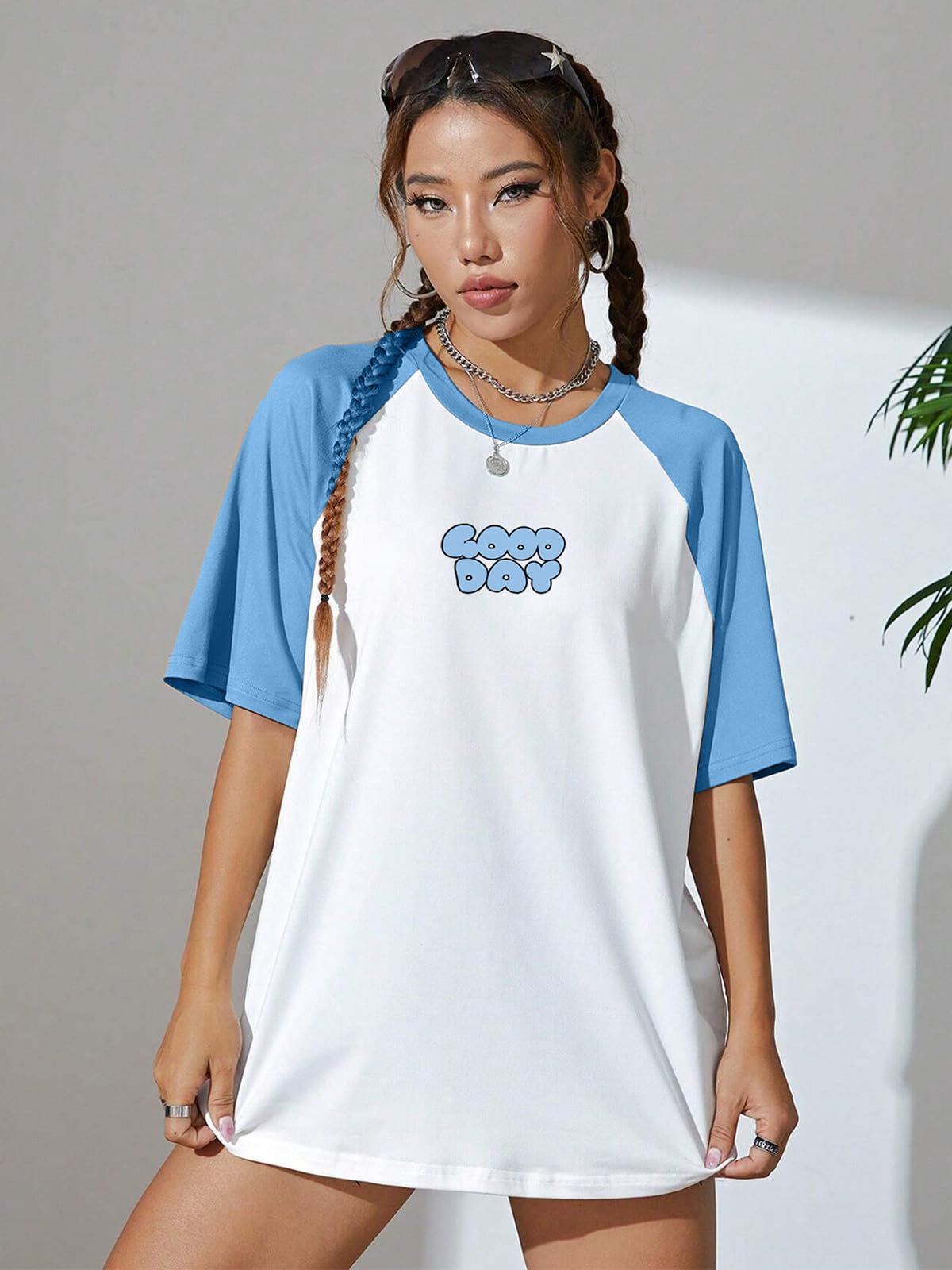 Juneberry 100% Pure Cotton Oversized Baggy Fit Drop Shoulderdutch Canalgraphic Printed Raglan Sleeves Boyfriend T-Shirt For Wome