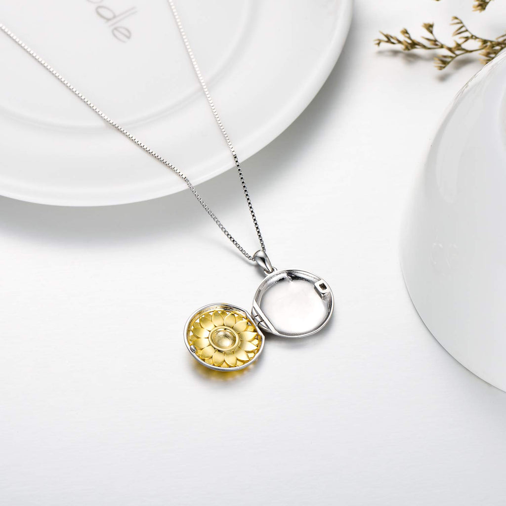 SOULMEET Sterling Silver Sunflower Locket Necklace That Holds Picture Photo Keep Someone Near to You Christmas Birthday Gift Ide