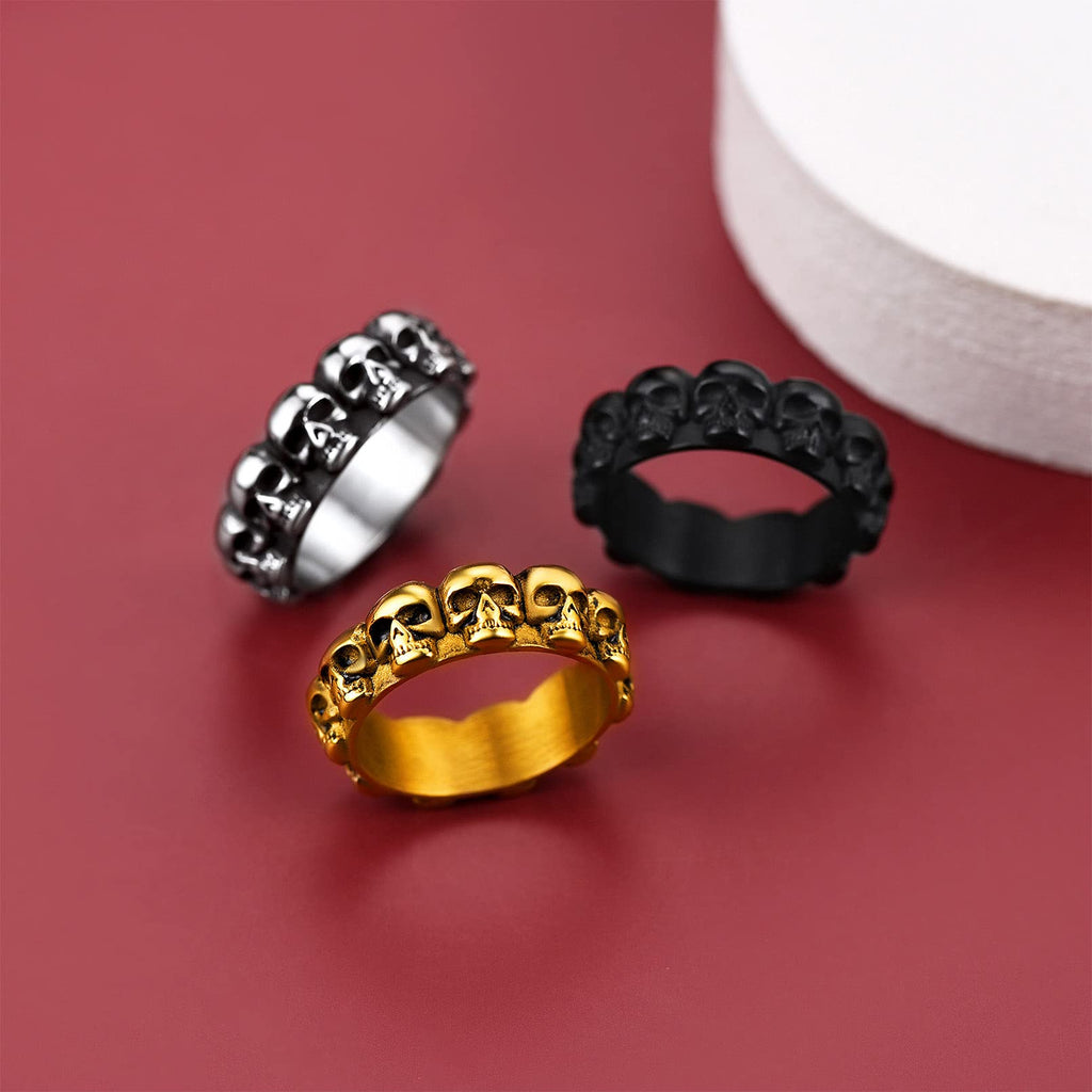 FaithHeart Punk Biker Skull Rings Male Gothic Jewelry Retro 7mm Band Cool Thumb Rings Halloween Party Accessories