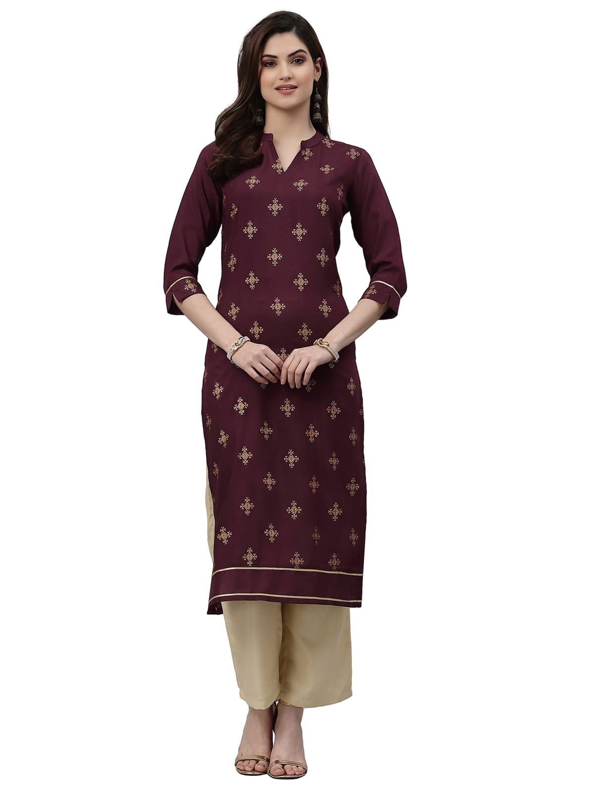 Sanisa Foil Print Chinon Kurta (390Kn2082-Xl_Plumb)