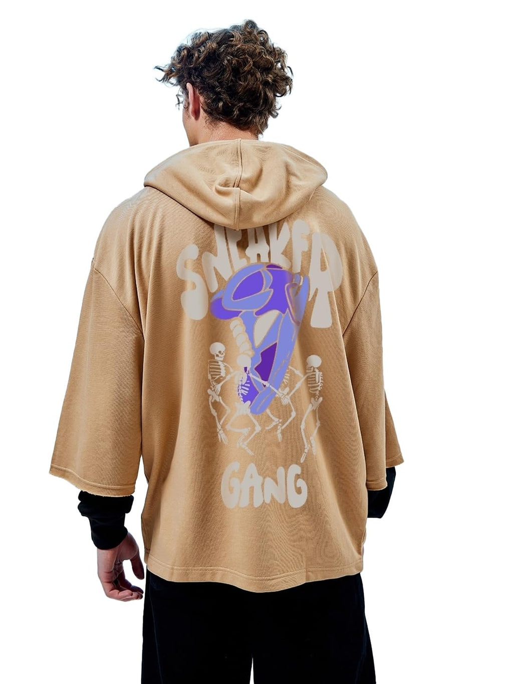 Bewakoof Mens Graphic Printed Super Loose Fit Full Sleeve Hooded Neck Terry Hoodies 625424 Brown M