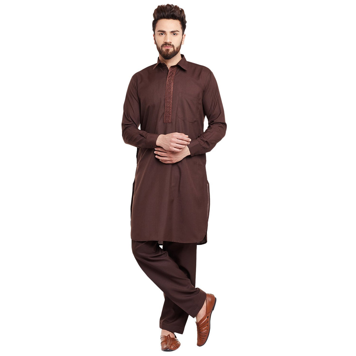 SOJANYA (Since 1958 Mens Chocolate Brown Cotton Blend Pathani Kurta Salwar