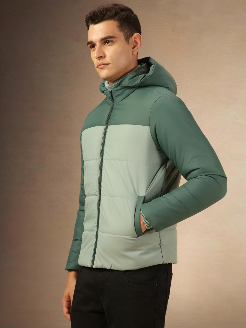 Dennis Lingo Men Regular Fit Ployseter Colorblock Full Sleeves Hooded Padded Jackets