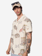 The Souled Store Official bFRIENDS: Ill Be There for You Men and Boys Half Sleeve Button Front Regular Fit Shirts Beige