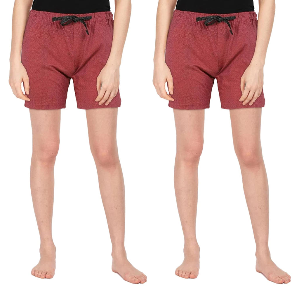 Lyra Pure Cotton Printed Night Shorts For Women (Pack Of 2)