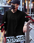Eyebogler Mens Hooded Neck Loose Fit Half Sleeves Printed T-Shirt Black White