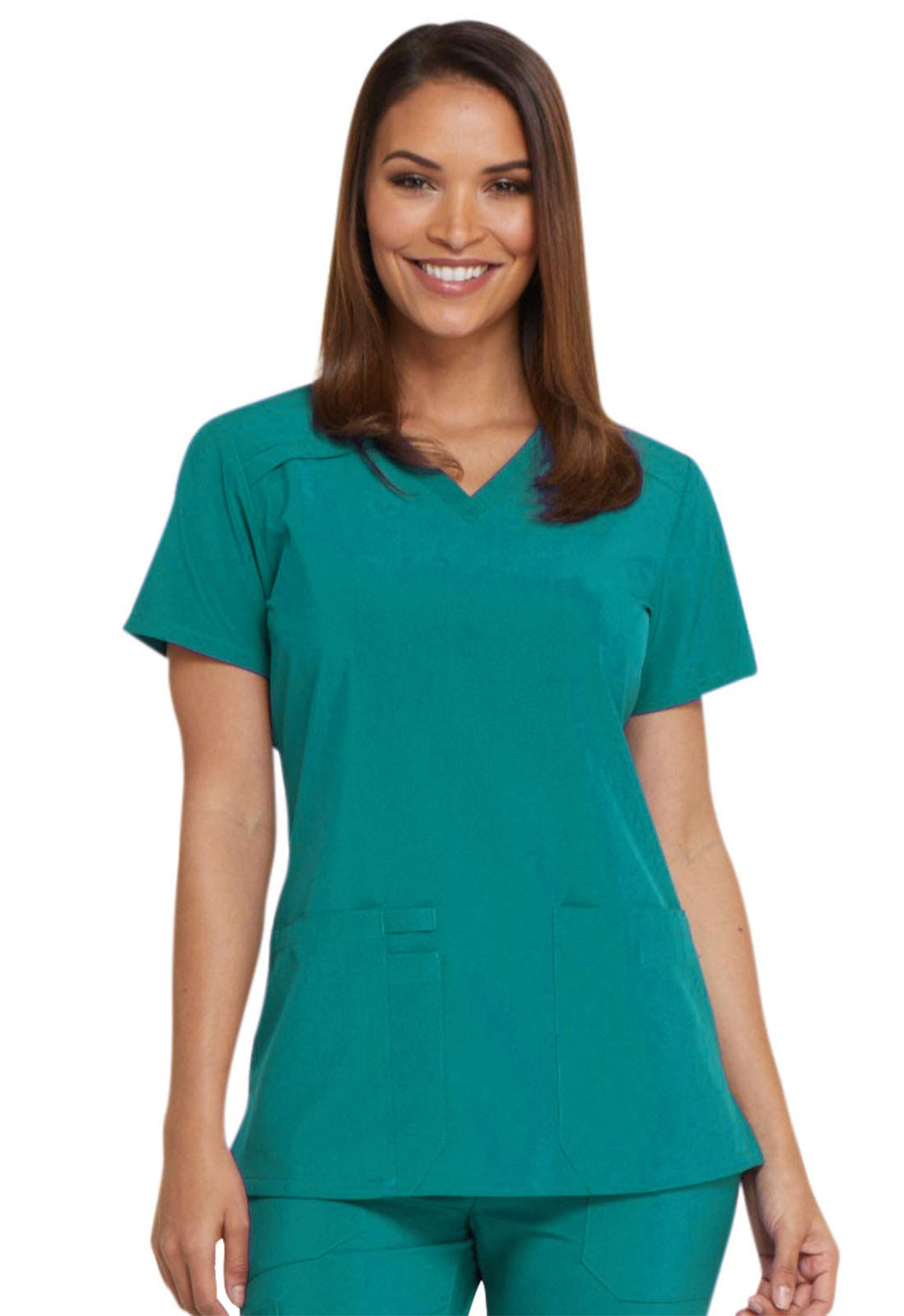 Dickies EDS Essentials Scrubs, V-Neck Womens Tops with Four-Way Stretch and Moisture Wicking DK615, XXS, Teal Blue