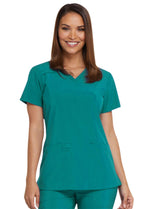 Dickies EDS Essentials Scrubs, V-Neck Womens Tops with Four-Way Stretch and Moisture Wicking DK615, XXS, Teal Blue