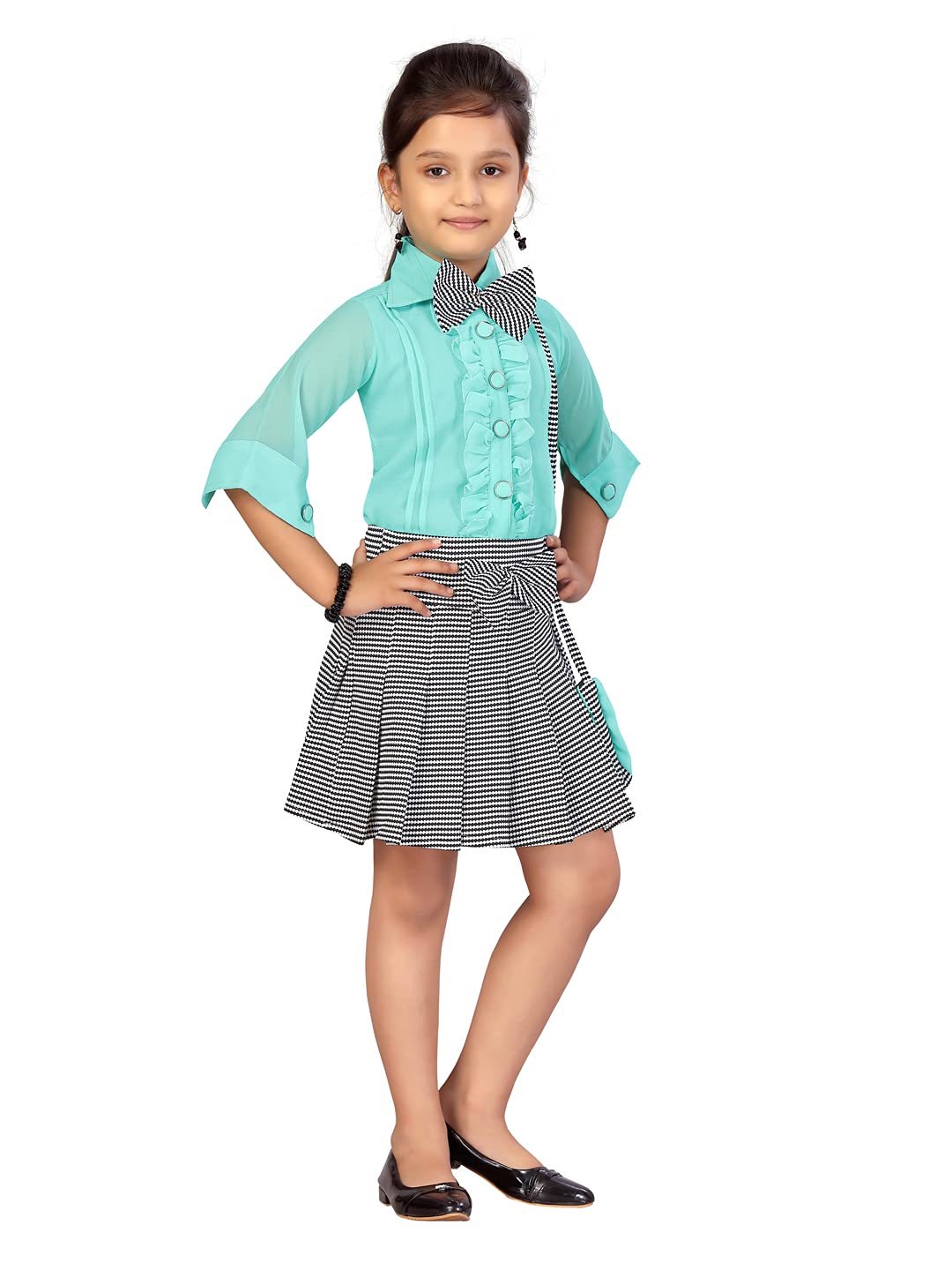 Aarika GirlS Polyester Skirt Top Suit-Dress Set (Dr-853_Red-Black_36)