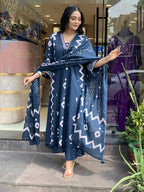 Lookmark WomenS Cotton Blend Zigzag And Dotted Print Kurta Plazzo Set With Dupatta Suitable For Every Indian Occasion (Az-Lm-Og