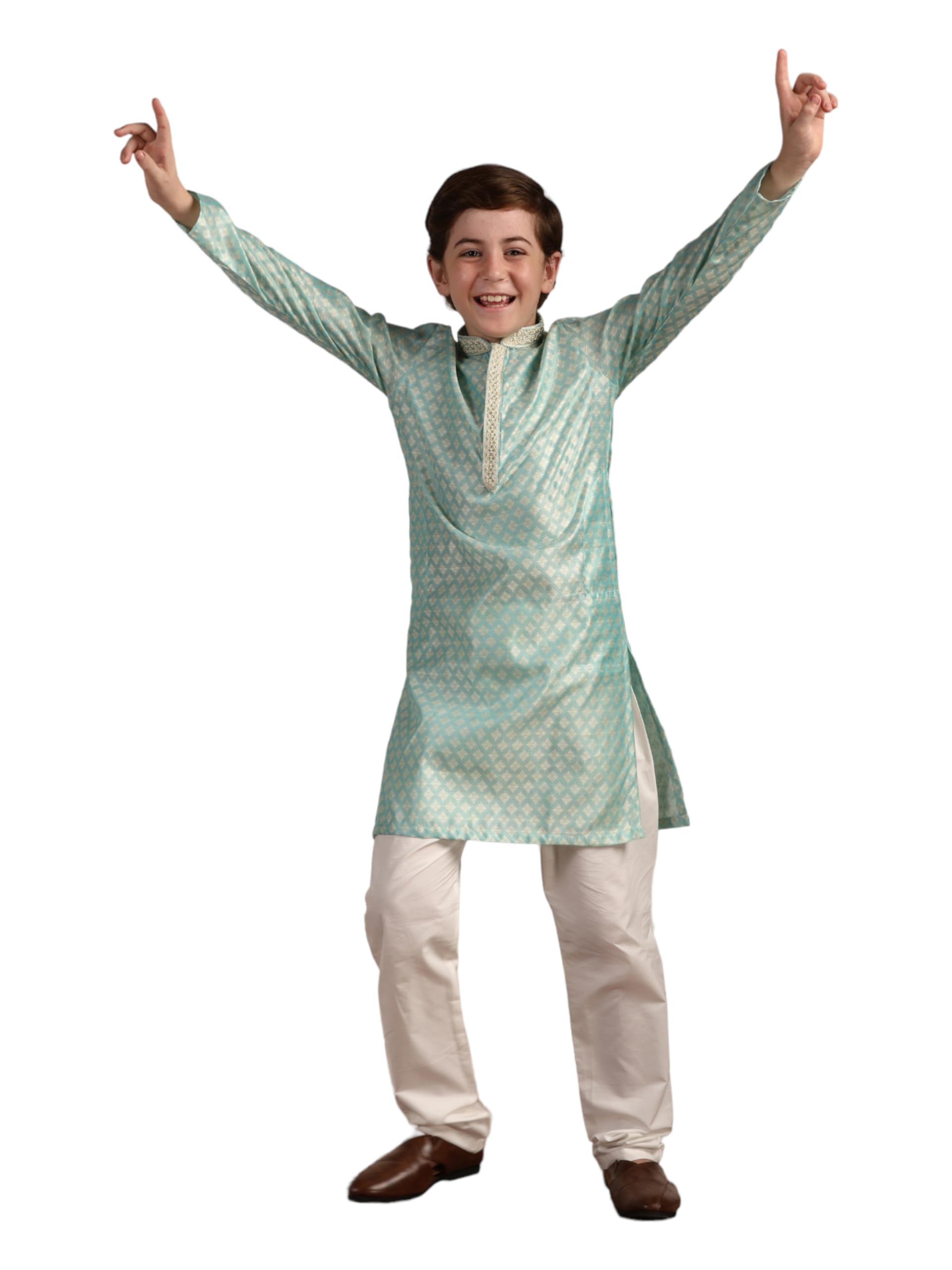 Manyavar Boys Green Art Silk Kurta Pyjama Set(3-4 Years)