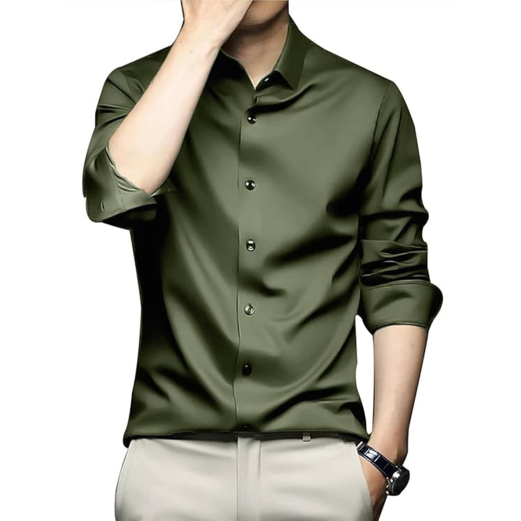 Deelmo MenS Stylish Solid Satin Casual Shirt For Men Full Sleeves| Poly Satin Silk Shirt