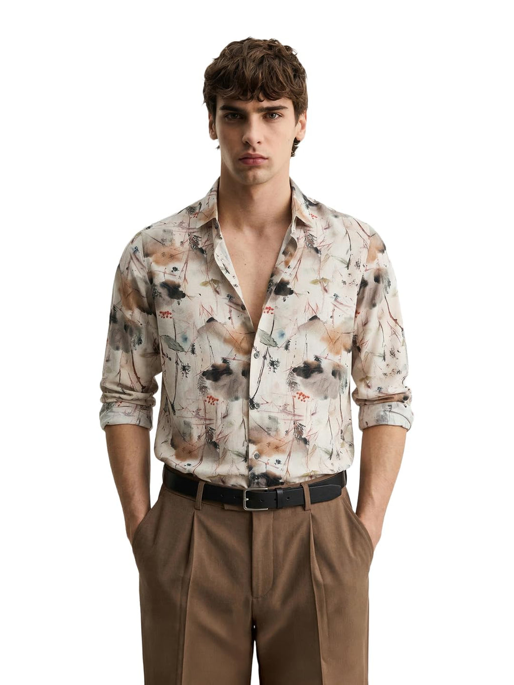 The Indian Garage Co Mens Slim Fit Printed Cutaway Collar Long Sleeves Party Shirt