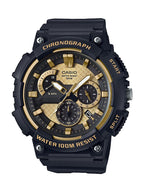 Casio MCW200H Series | Mens Analog Watch | Black/Gold | 100M WR | Retrograde Chronograph | 1 Second Stopwatch | Date Display | M