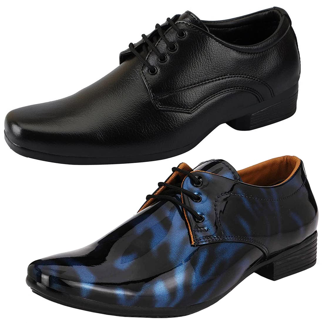 Latest Trendy Formal Shoes/Party Shoes/ 2 Shoes Combo with Free Belt for Men and Boys (BAZAAR8448_VTR01BlkBlu001Blk1Brwn) M 8