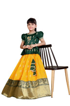 White Button New South Indian Traditional Pattu Pavadai Jecquard Lehenga Choli For Girls Dress