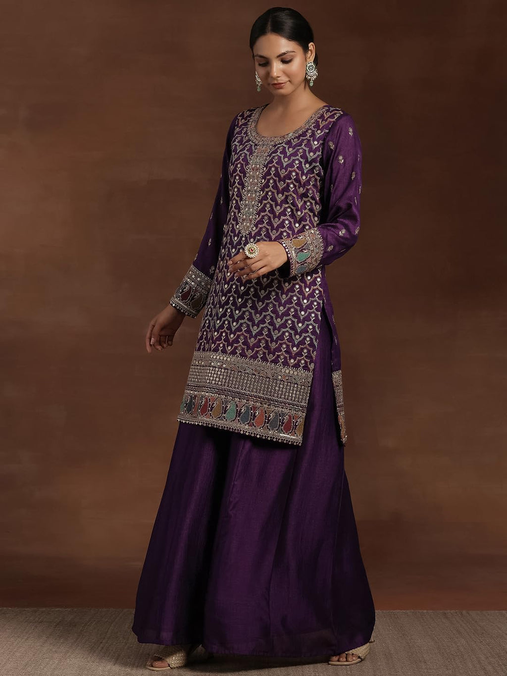 Libas WomenS Silk Blend Kurta Sets (48608_Purple