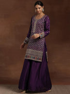 Libas WomenS Silk Blend Kurta Sets (48608_Purple