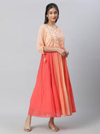 Aurelia Women Orange Solid Polyester Flared Dress