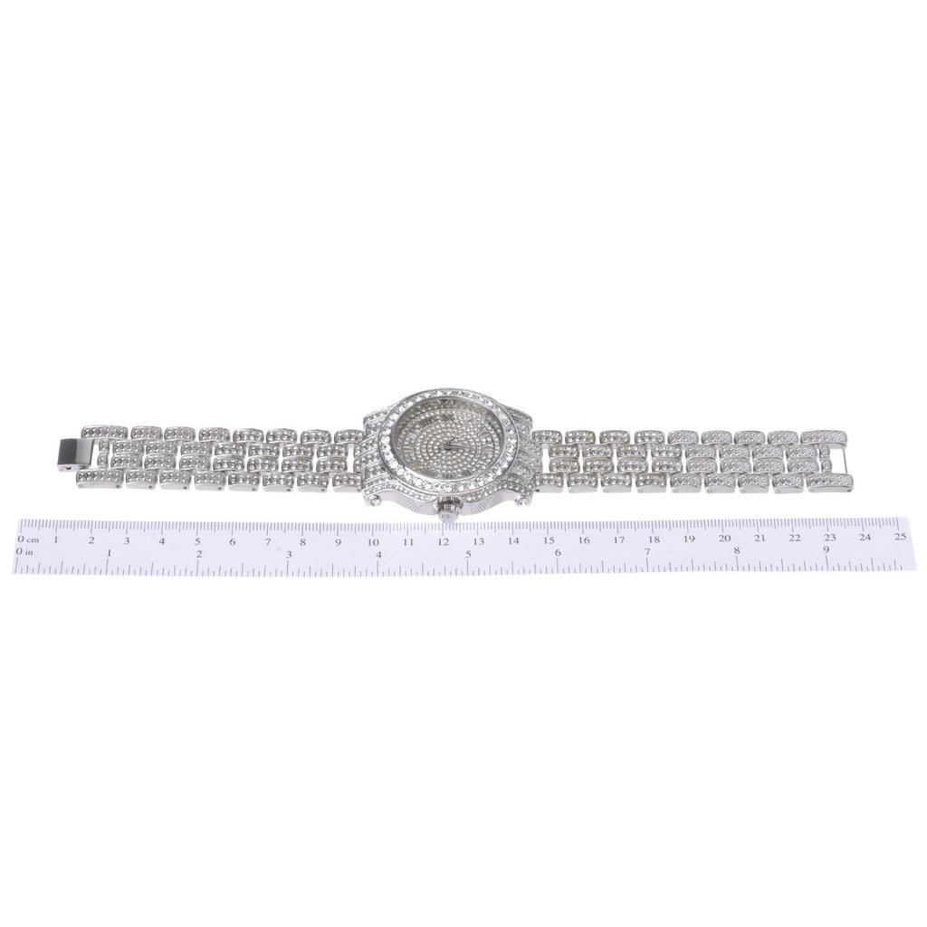 Techno Pave Mens 45mm Iced Diamond Roman Dial Watch - Silver Tone Finish