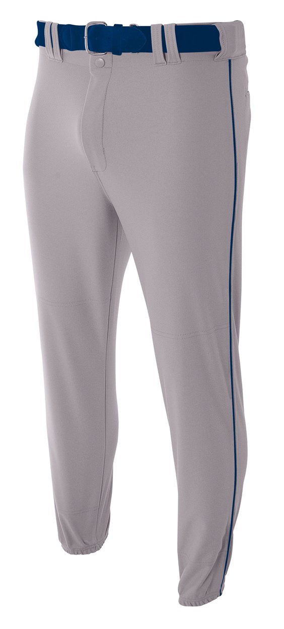 A4 Mens Pro-Style Elastic Bottom Baseball Pant, Small, Gray/Navy