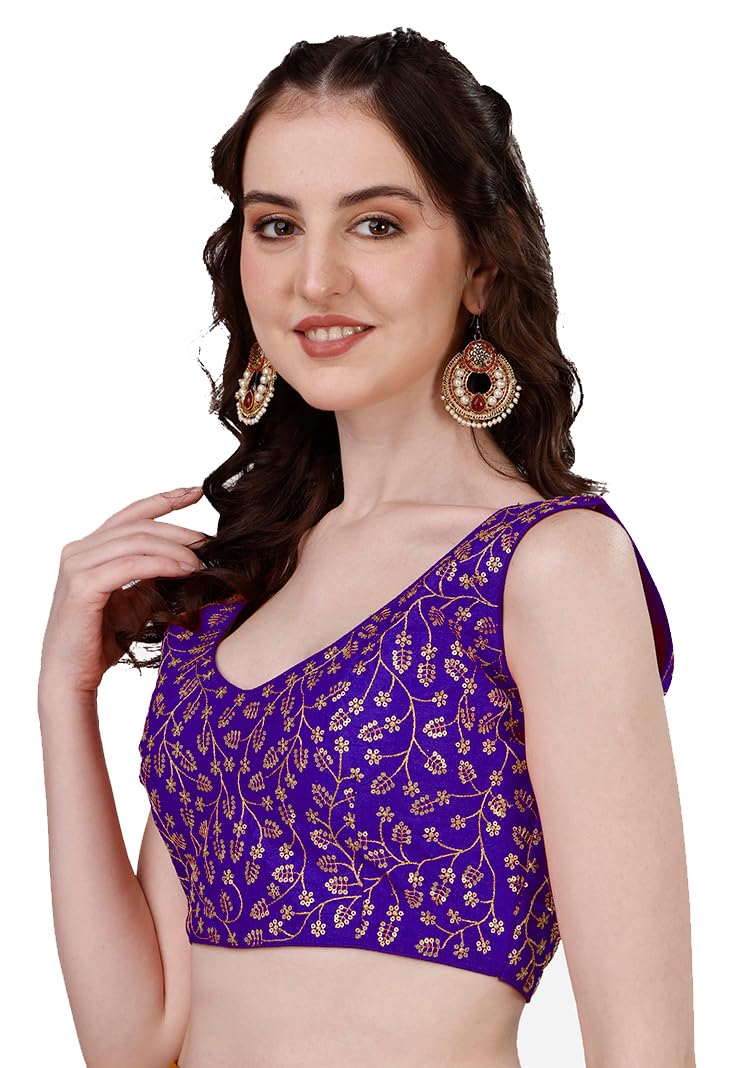 Pujia Mills Womens Sleeveless Blouse for Women Purple Sleeveless Blouse Readymade Embroidery Work Blouse Sleeveless Saree Blous