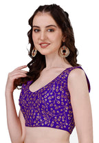 Pujia Mills Womens Sleeveless Blouse for Women Purple Sleeveless Blouse Readymade Embroidery Work Blouse Sleeveless Saree Blous