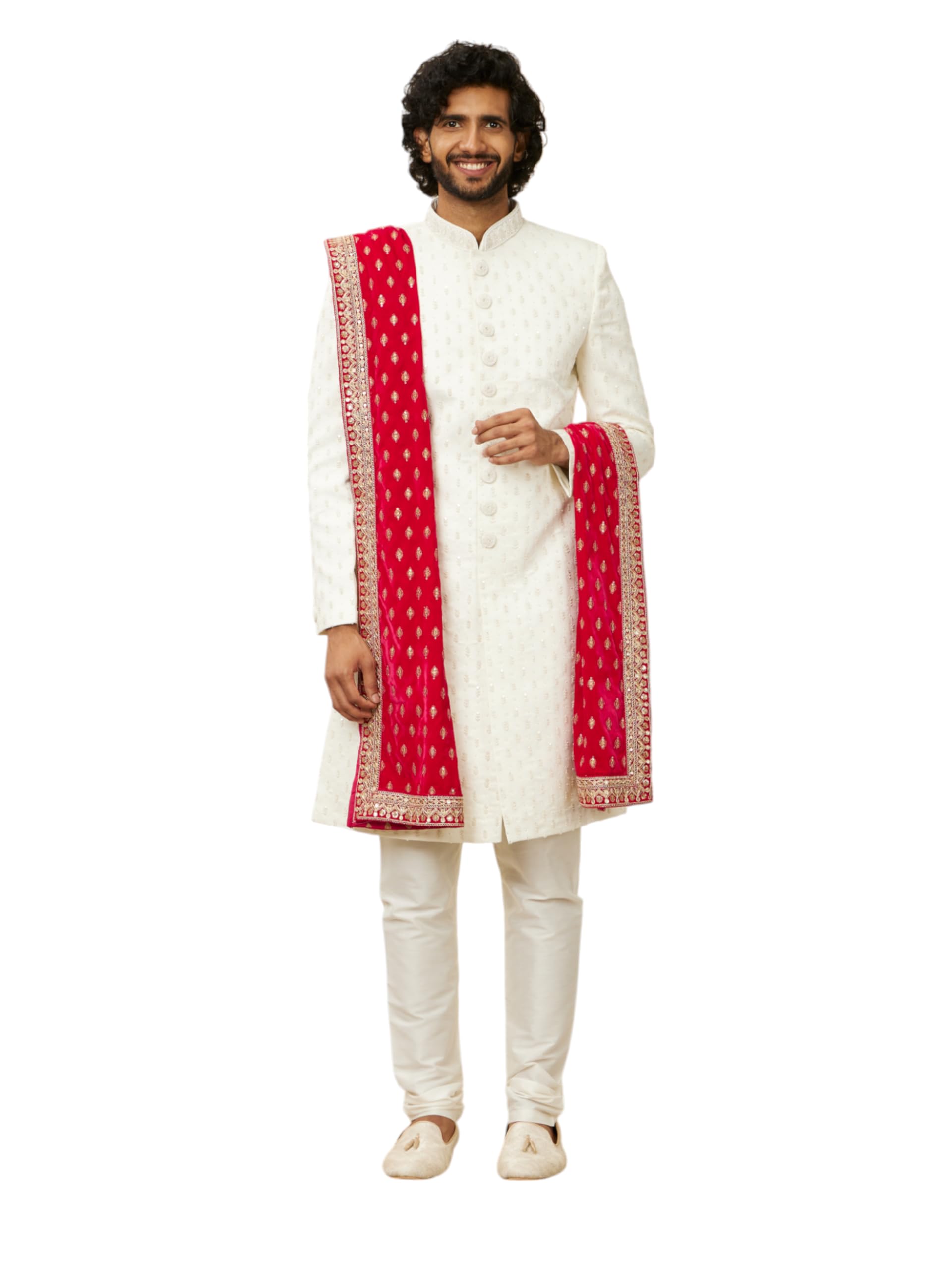 Manyavar Mens Velvet Buta Pattern Dupatta (Pink,2.65 m)