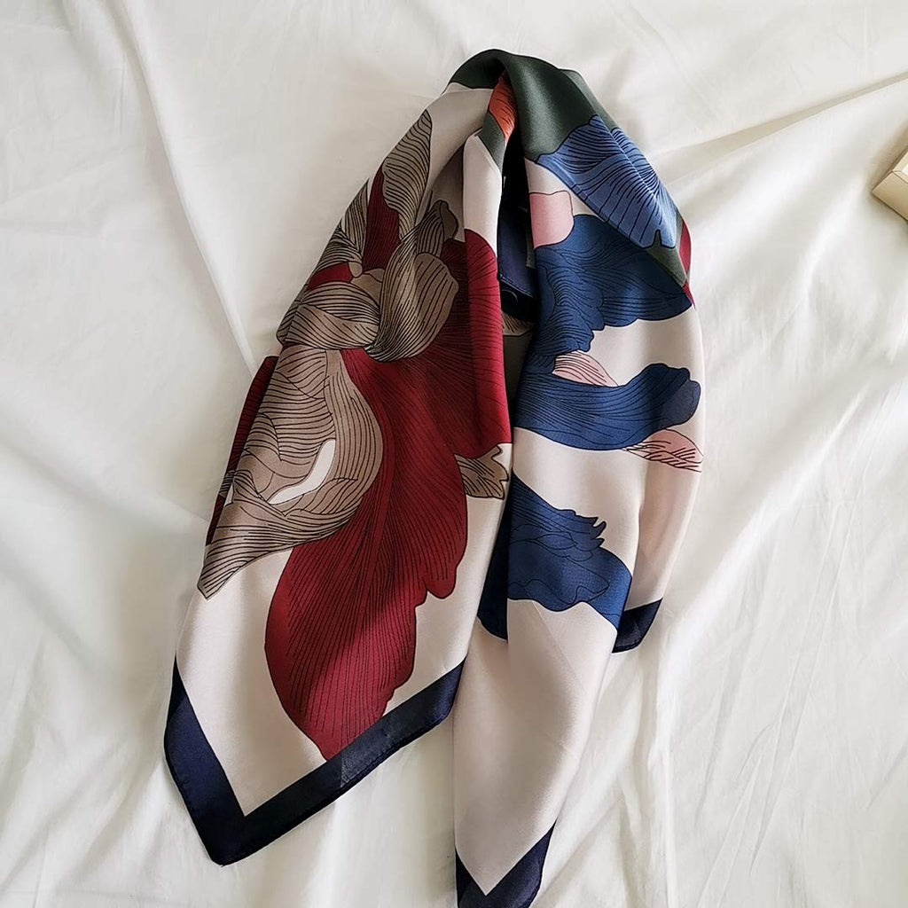 FONYVE Silk Feeling Scarf Medium Square Satin Head Wrap for Women 27.5 inches