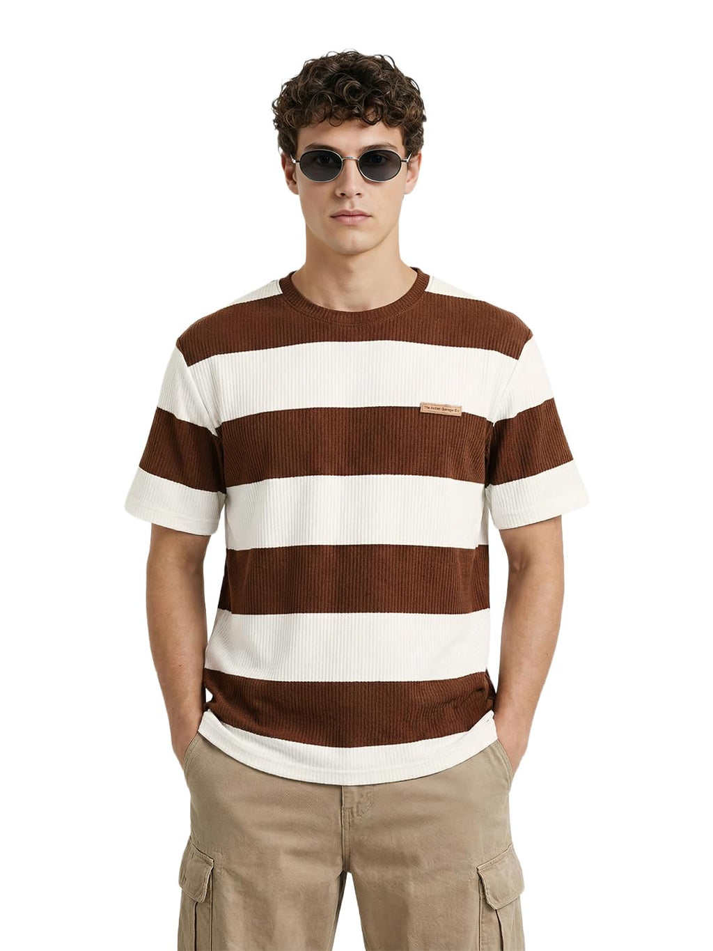 The Indian Garage Co Mens Relaxed Fit Badges Half Sleeves Crew Neck Sweater