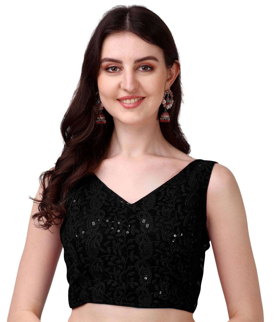 Pujia Mills Womens Georgette Sipali Sequin Work Sleeveless Blouse (Lakhnavi 5_Black_38)