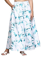 OOMPH! Women Crepe Flared Printed Palazzo Elasticated Waist Loose-fit & Regular, Casual Wear Aquamarine Blue