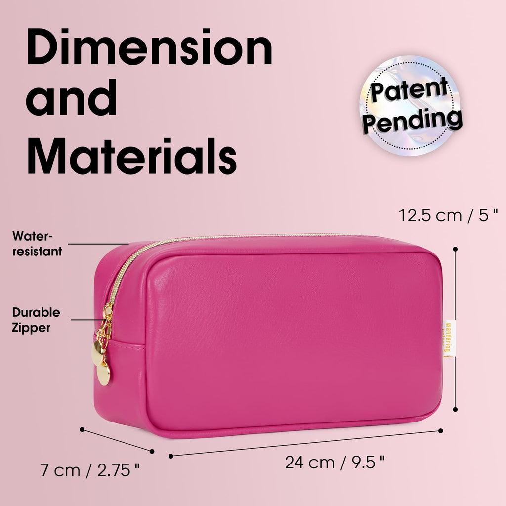 Wandering Nature Makeup Bag for Purse Cosmetic Bags for Women Make Up Organizer Travel Pouch with Slip-in Pockets Eco Vegan Leat