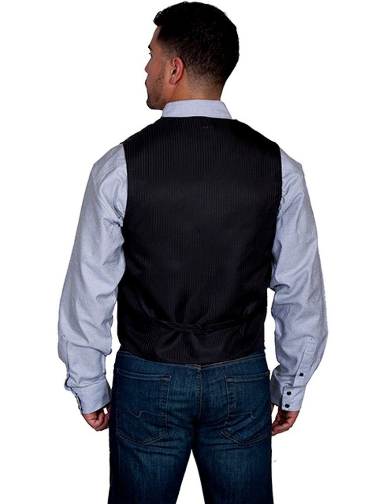 NO LAPEL BLK/WHT PINSTRIPE VEST