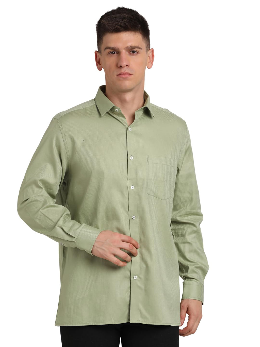 Turtle Men Olive Checkered Full Sleeve Regular Fit 100% Cotton Formal Shirt