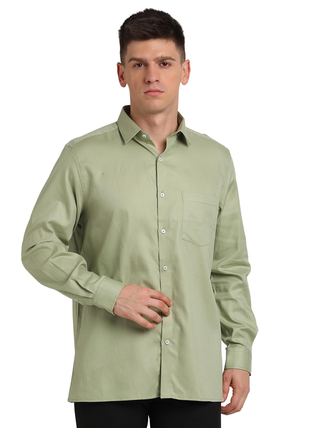 Turtle Men Olive Checkered Full Sleeve Regular Fit 100% Cotton Formal Shirt