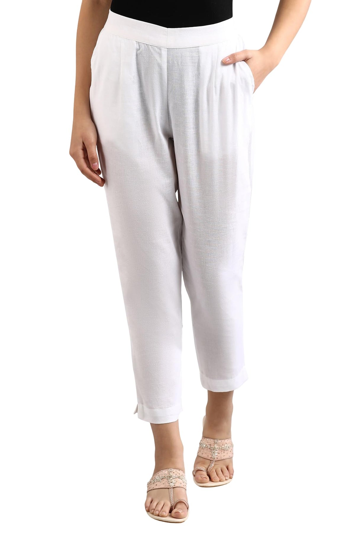 Aurelia Womens White Solid Women Trousers (Size: XL)-ACR60015-601658