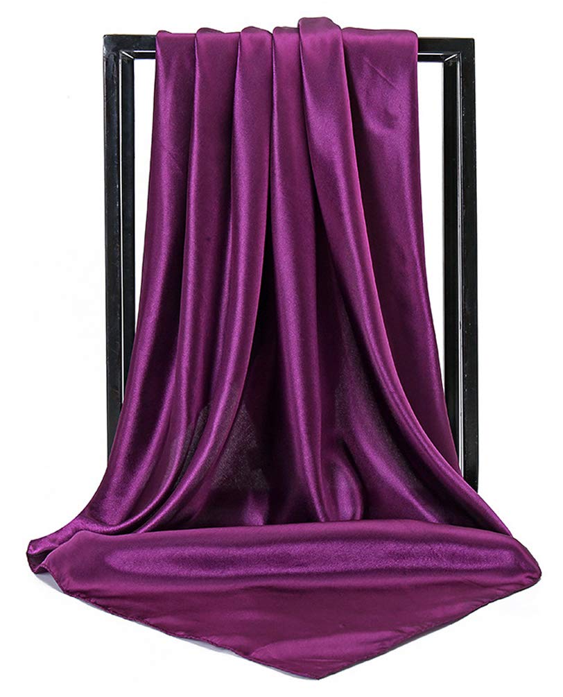 ASUITOFK 35 Womens Large Satin Square Scarf Silk Feeling Hair Wrapping Gift Headscarf Scarves Dark Purple