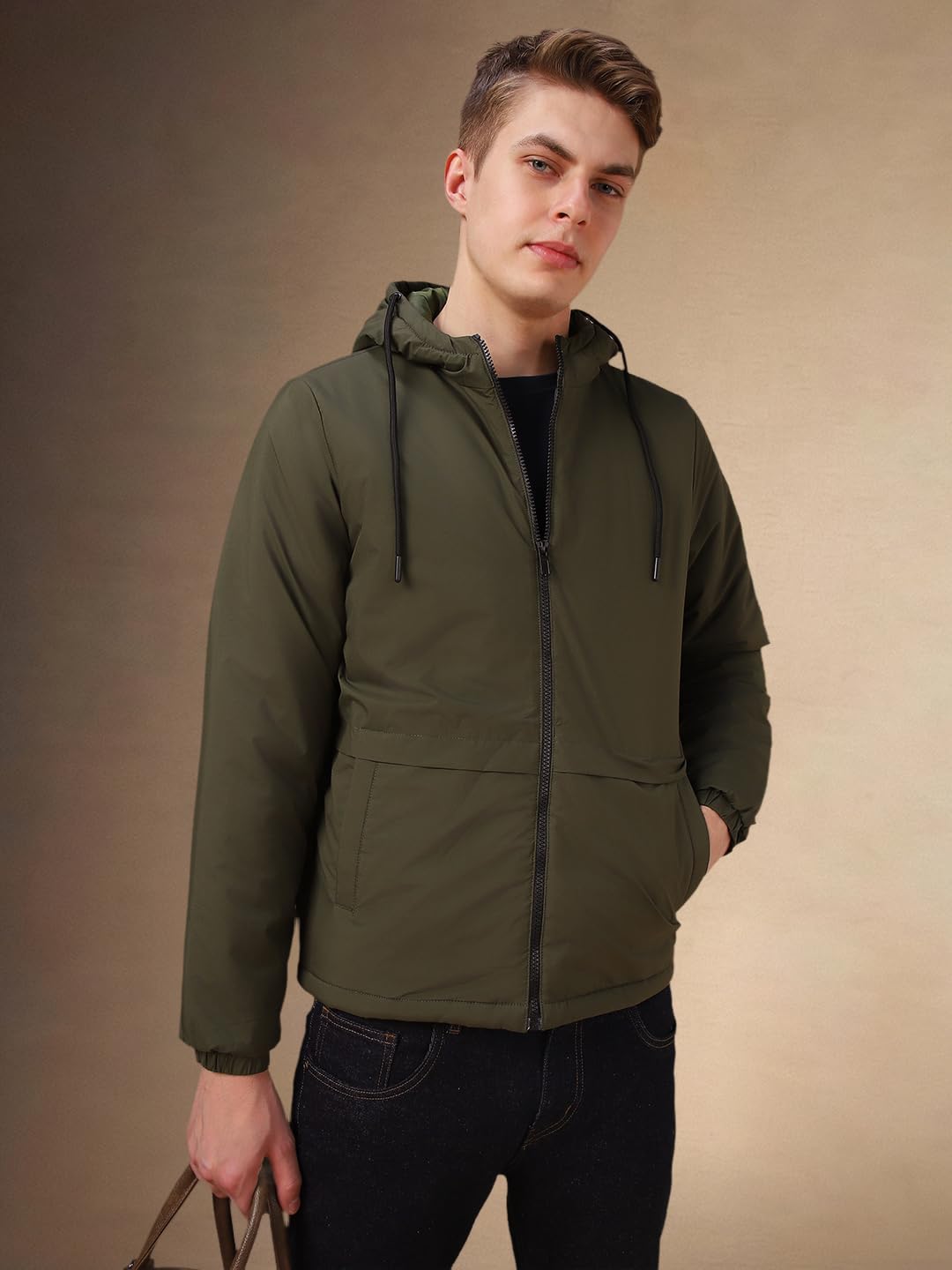 Dennis Lingo Men Green Solid Polyester Regular Fit Full Sleeve Jackets