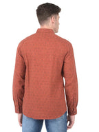 Turtle Men Cotton Orange Slim Fit Printed Shirts