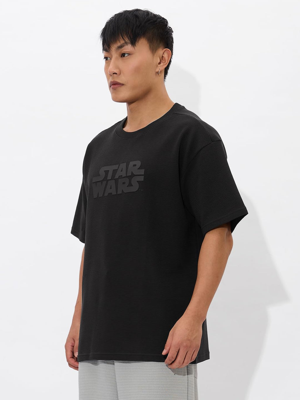 The Souled Store Official Star Wars : Classic Logo Mens and Boys Oversize Fit Half Sleeves Cotton T-Shirt Black