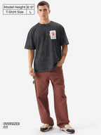 The Souled Store Patchy Mr. Soul Men and Boys Short Sleeve Round Neck Black Graphic Printed Cotton Oversized T-Shirts