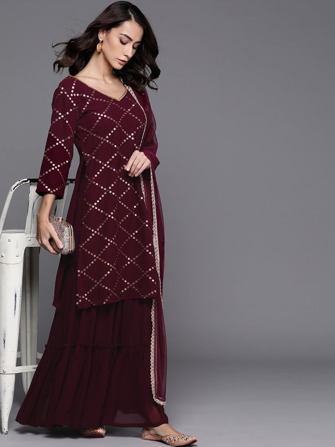 Libas WomenS Poly Georgette Kurta Sets (20059O_Purple