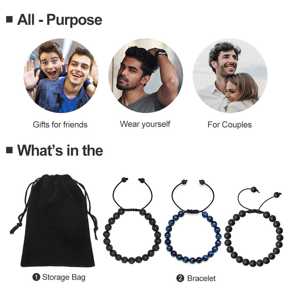 Dad Christmas Gifts Mens,Women Bracelet, Natural Black Lava Rock Stone Anxiety, Adjustable Aromatherapy Essential Oil Diffuser H