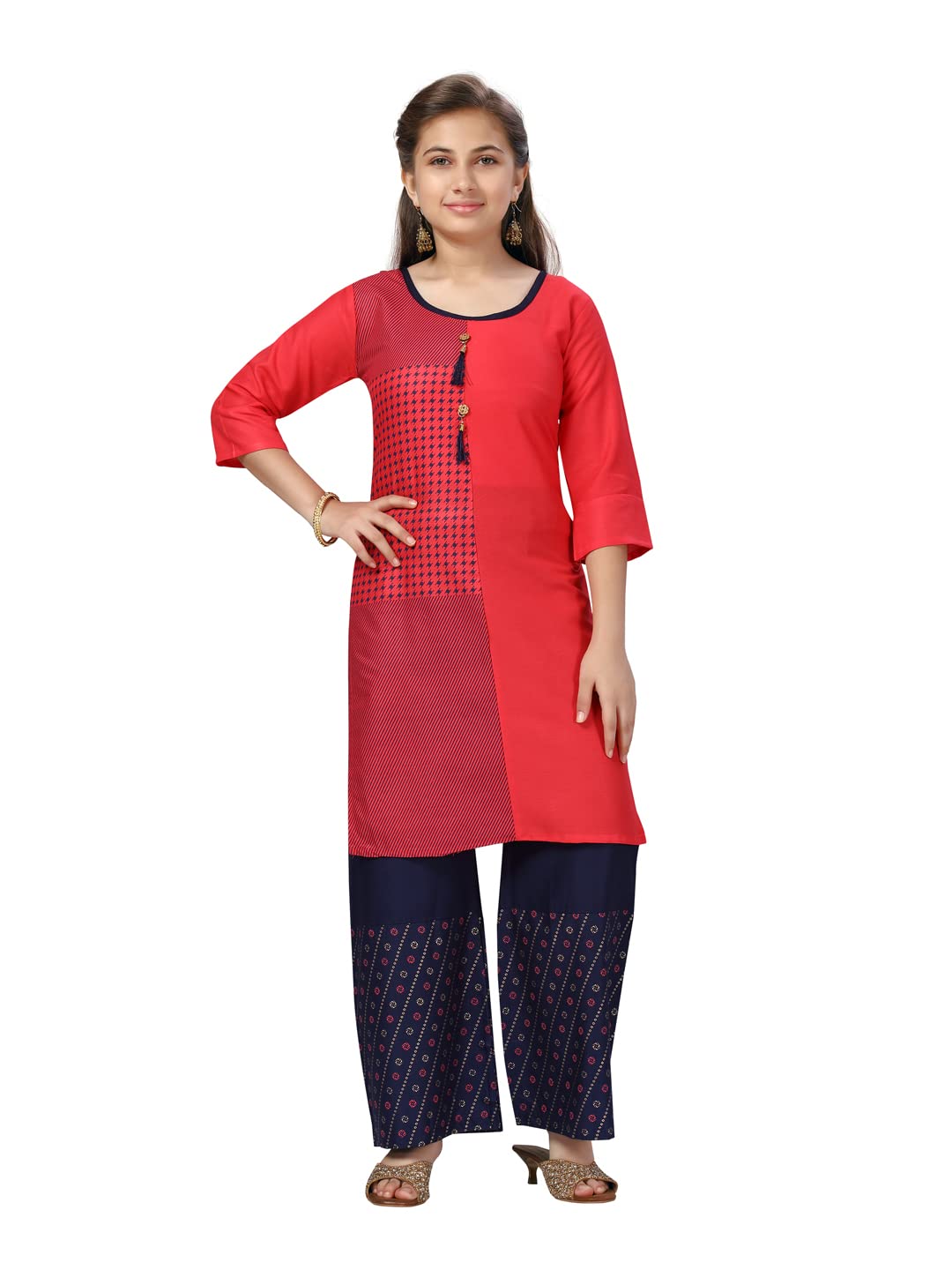 Aarika GirlS Cotton Kurti Palazzo Set (Jn_Pl-1105_Gajri-Navy Blue