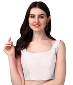 Pujia Mills Womens Deep Neck Silk Sleeveless Readymade Blouse (White, 34)
